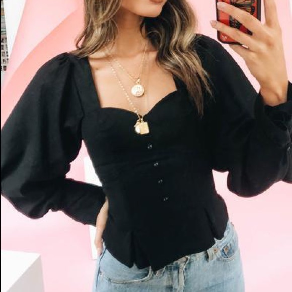 Verge Girl Tops - NWT Peasant Button-Front Top - Black